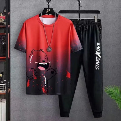 Casual Sports 2-piece Set Youth Short Sleeve Trousers Summer New Style Suit Men Trendy Brand Matching Cool Foreign Trade