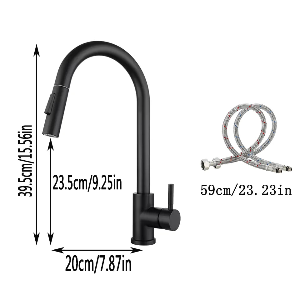 Black Kitchen Faucet Flexible Pull-out 2-mode Nozzle Cold and Hot Mixed Faucet Stainless Steel Faucet