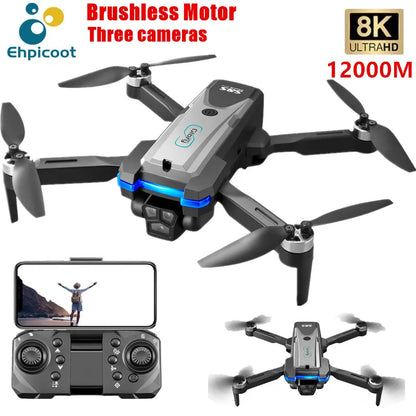 New S8S RC Drone Brushless 8K Three ESC Camera Optical Flow 360° Obstacle Avoidance Headless Mode Foldable Quadcopter