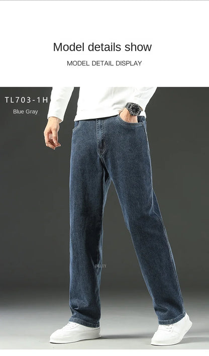 2025 New Y2K  Autumn and Winter Baggy  Jeans Men's Autumn and Winter Loose Straight Wide-leg Business Trousers Mens Clothing