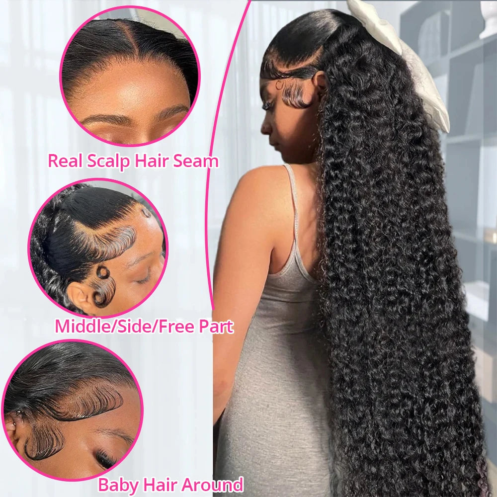 34 Inches 13x4 Water Curly Remy Full Lace Front Wig 13x6 Lace Frontal Human Hair Wig Deep Wave Preplucked Hair For Women On Sale