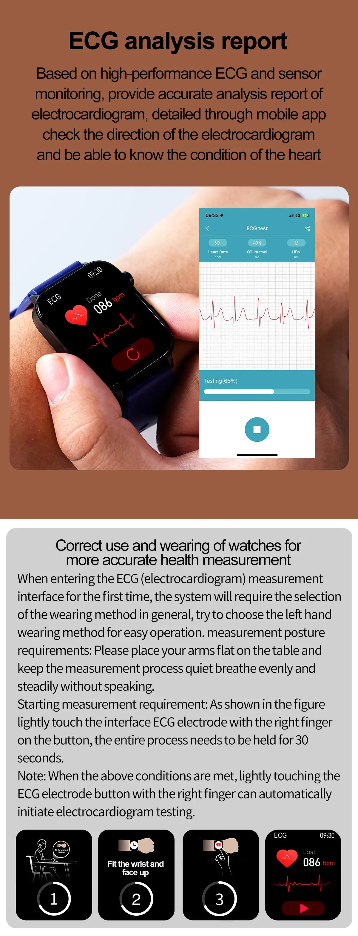 AI Medical Grade Health Smart Watch Women ECG+PPG+HRV Micro Examination Blood Sugar Fat Uric Acid Heart Rate BT Call Smartwatch