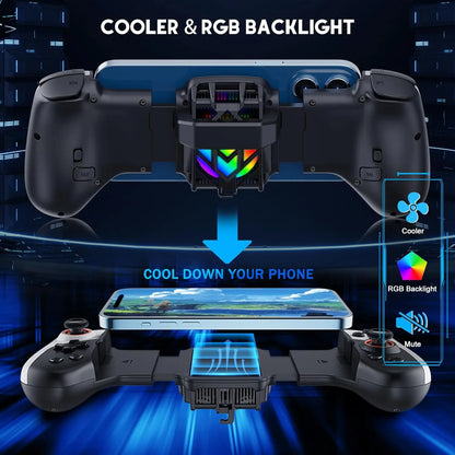 Mobile Gaming Controller with RGB Cooler for iPhone/Android/PC/Switch/Apple Arcade MFi Games with Customized Keys TURBO