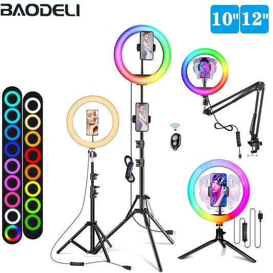 12in 30cm Selfie Ring Light RGB Tripod Phone Stand Holder Photography RingLight Circle Fill Light Led Color Lamp Trepied Makeup