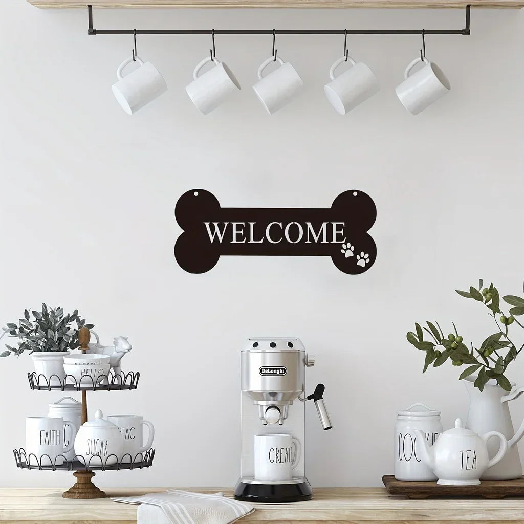 Crafts 1pc,Welcome Bone Dog Metal Sign - Cute Kawaii Wall Decor for Home, Garden, Office, and Yard - Unique Sculpture and Statue