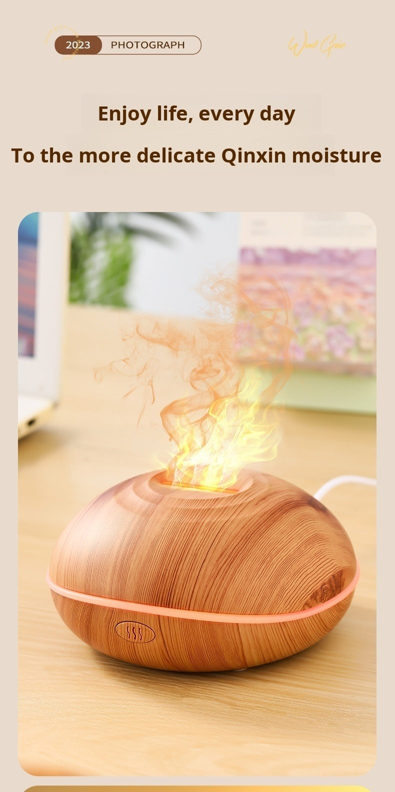 7 colores Fire Flame Wood grain aromatherapy machine humidifier Aroma Diffuser Air Ultrasonic Mist Maker Fogger Aroma