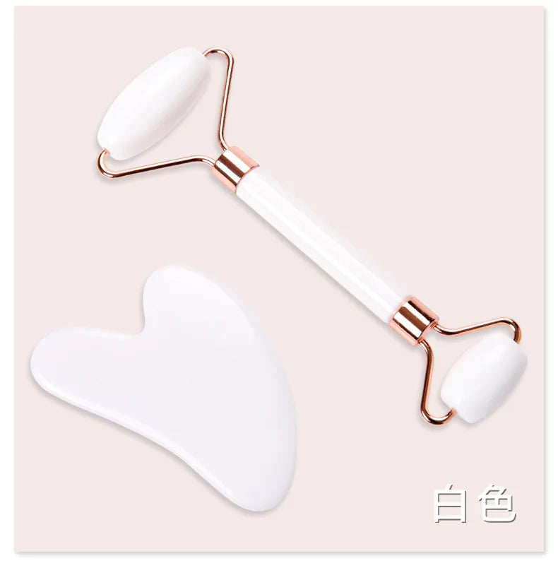 Natural Resin Jade Roller Gua Sha Scraper Set Pink Guasha Face Lift Massager Wrinkle Double Chin Remover Beauty Skin Care Tools