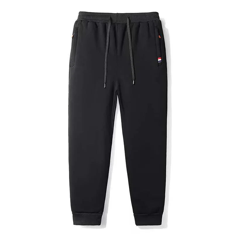 Fleece-Lined Men's Sweatpants Winter Loose-Fit Plus Size Thickened Casual Pants Zip-Up Straight-Leg Trousers Spring Autumn