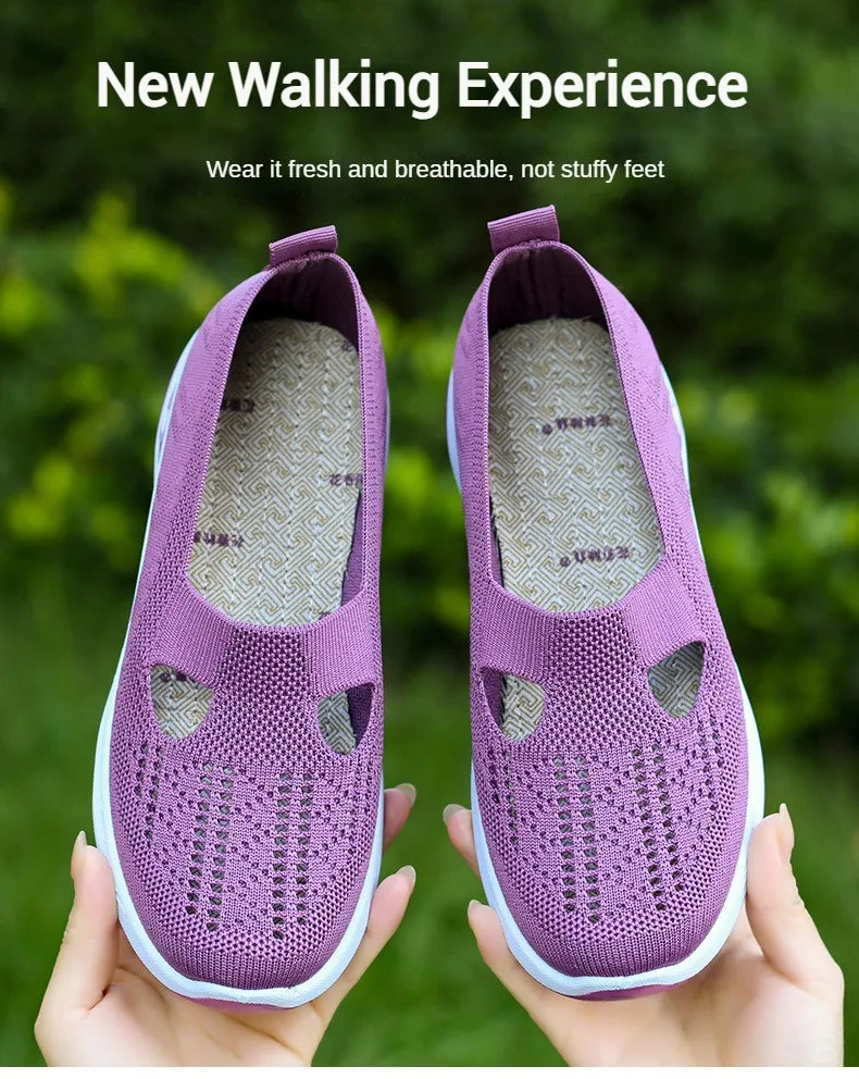 Women's New Summer Shoes Mesh Breathable Sneakers Light Slip on Flat Platform Casual Shoes Ladies Anti-slip Walking Woven Shoes