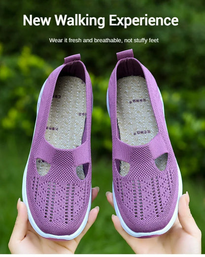 Women's New Summer Shoes Mesh Breathable Sneakers Light Slip on Flat Platform Casual Shoes Ladies Anti-slip Walking Woven Shoes