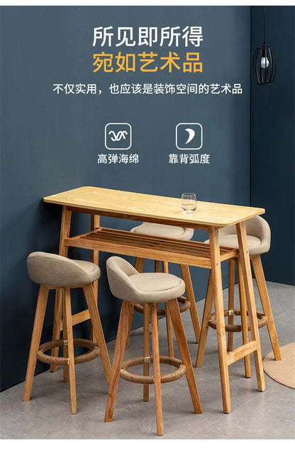 Solid Wood Bar Chair Nordic Rotatable High Foot stool Retro Pub Cafe Night Club High stool Modern Simple Backrest High Chair