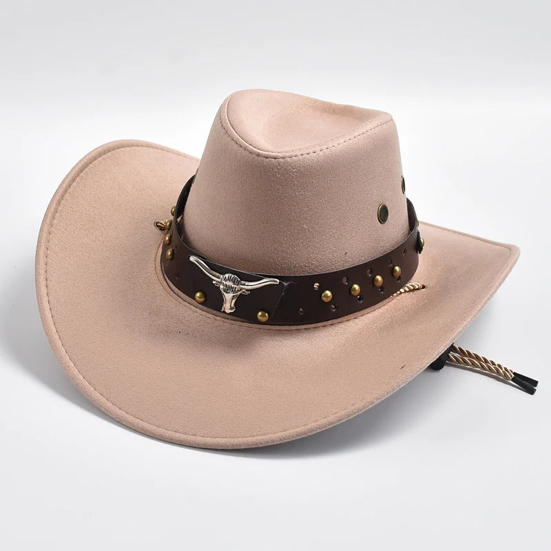 Artificial Suede Western Cowboy Hats Vintage Big-edge Gentleman Cowgirl Jazz Hat Holidays Party Cosplay Hat