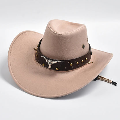 Artificial Suede Western Cowboy Hats Vintage Big-edge Gentleman Cowgirl Jazz Hat Holidays Party Cosplay Hat