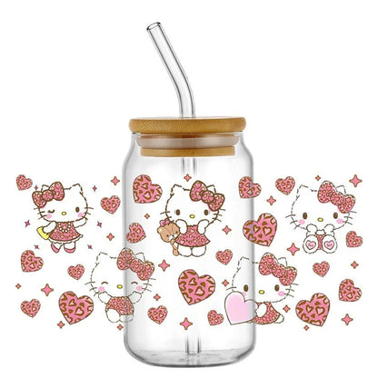 Miniso New Hello Kitty Theme For Libbey 16oz Can Glass Kuromi Coffee Waterproof UV DTF Coffee Can Wrap Libbey Glass 3D Wrap