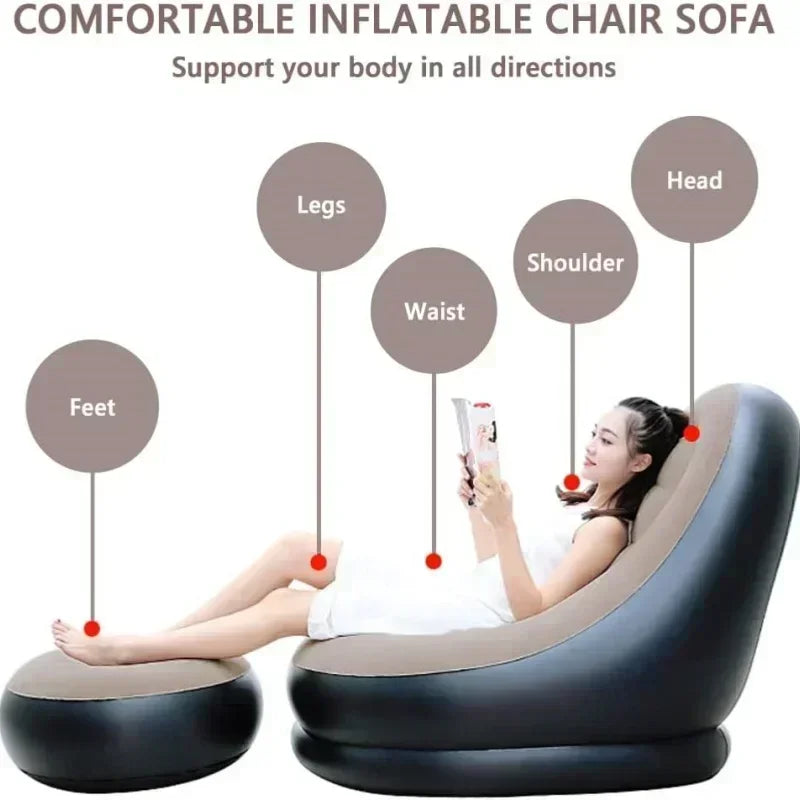 Lazy Couch Sofas Inflatable Foldable Recliner Outdoor Sofa Bed with Stirrups Comfortable Combination Flocked Velvet Sofa Chair