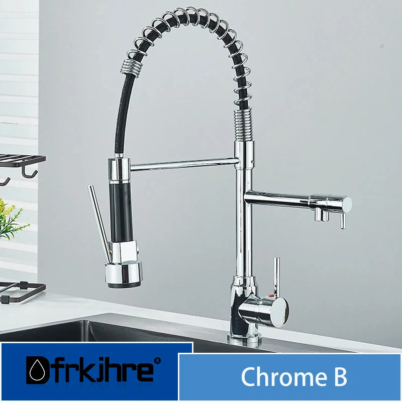 Dfrkjhre Bathroom full copper pull-out kitchen faucet water purification double outlet cold and hot sink sink spring faucet