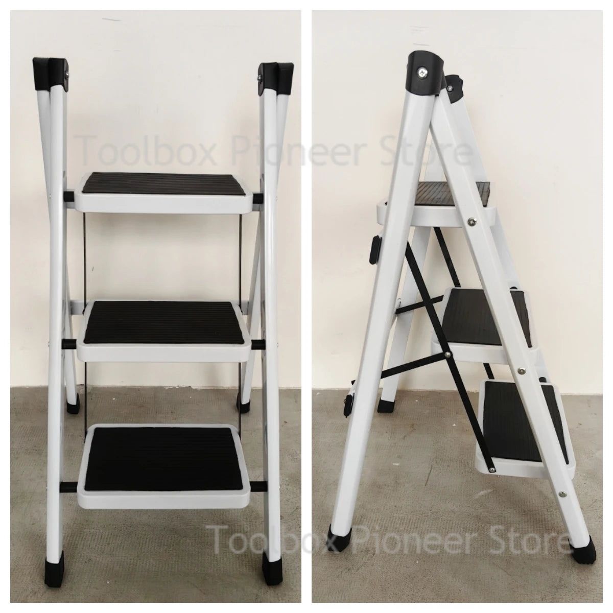 White Folding Ladder Chair Carbon Steel High Stools Strong Load-bearing Thickened Kitchen Step Ladder Stool