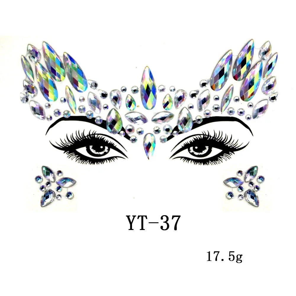 Sexy Face Tattoo Stickers Glitter Fake Tattoos Rhinestones for Woman Temporary Tattoos Party DIY Kids Holiday Face Jewels Tattoo