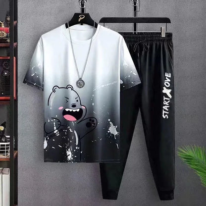 Casual Sports 2-piece Set Youth Short Sleeve Trousers Summer New Style Suit Men Trendy Brand Matching Cool Foreign Trade