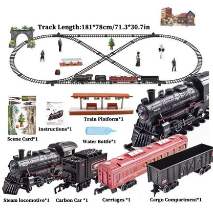 Classical Battery Operate Electric Railway Train Steam Locomotive Set Adding Water to Smoke Train Toys with Light&Sound   ﻿