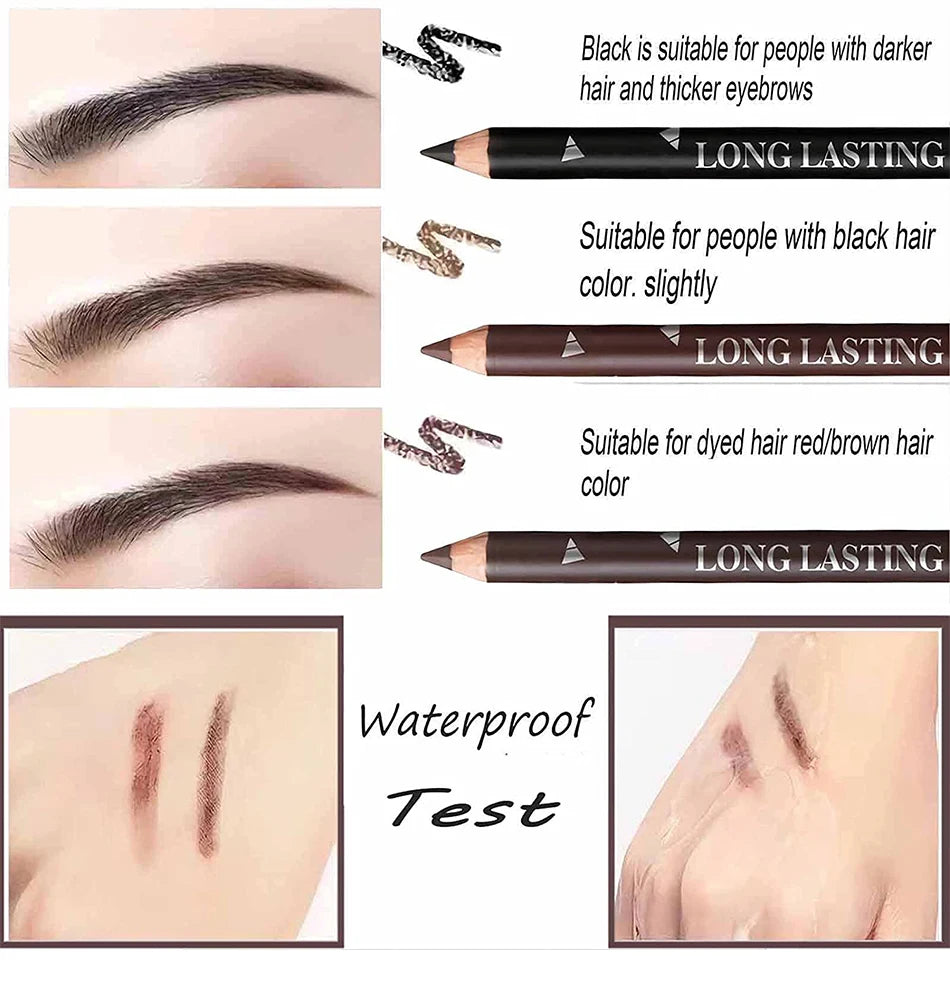 6/12Pcs Waterproof Eye Brow Pencil Professional Women Eye Makeup Pen Easy Color Beauty Cosmetic Beginner Practice Eyebrow Tools