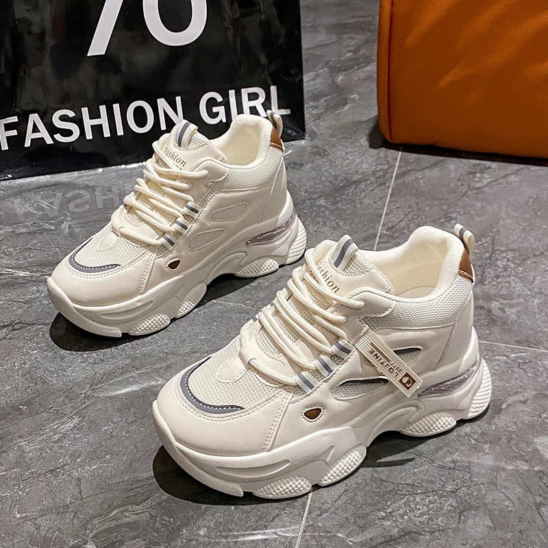 Inner increase small white shoes women 2024 summer new leather fashion sneakers small thick soled board shoes