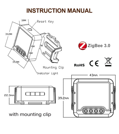 GIRIER Tuya ZigBee 3.0 Smart Switch Module No Neutral Wire Required Smart Home DIY Light Breaker Works with Alexa Google Home