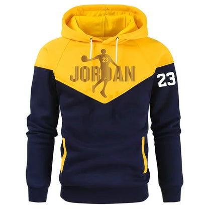 2025 Spring and autumn men's casual hoodie new patchwork printed rope sweatshirt, outdoor jogging men and women loose pullover