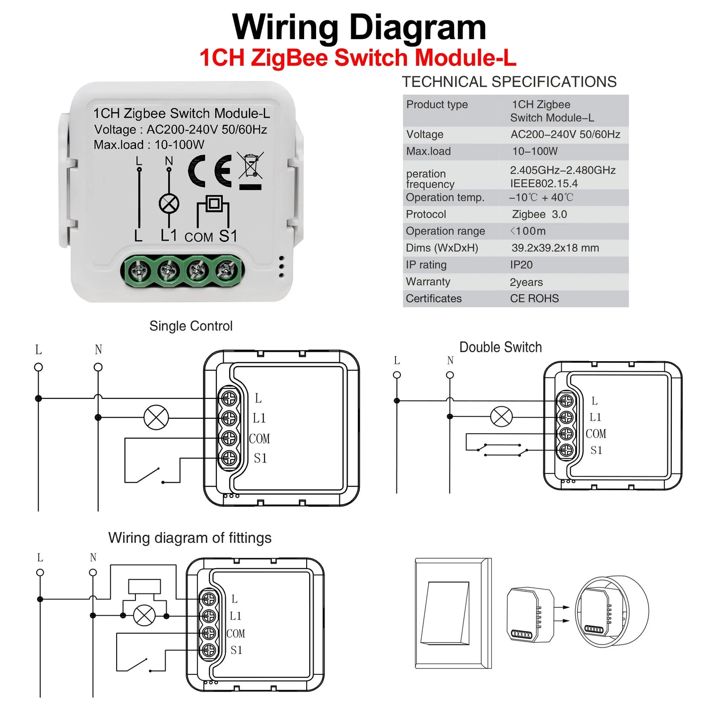 GIRIER Tuya ZigBee 3.0 Smart Switch Module No Neutral Wire Required Smart Home DIY Light Breaker Works with Alexa Google Home