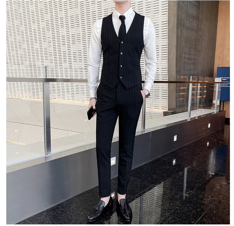 2024 Groom Wedding High-grade Suit (suit + Vest + Trousers) Winter Stripes Business Fashion Handsome Casual Suit Three-piece Set