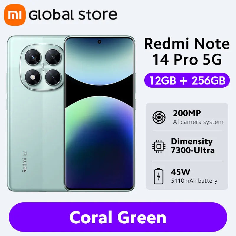 Global Version Redmi Note 14 Pro 5G Smartphone MediaTek Dimensity 7300-Ultra 200MP AI Camera 5110mAh 6.67" AMOLED 45W Charging