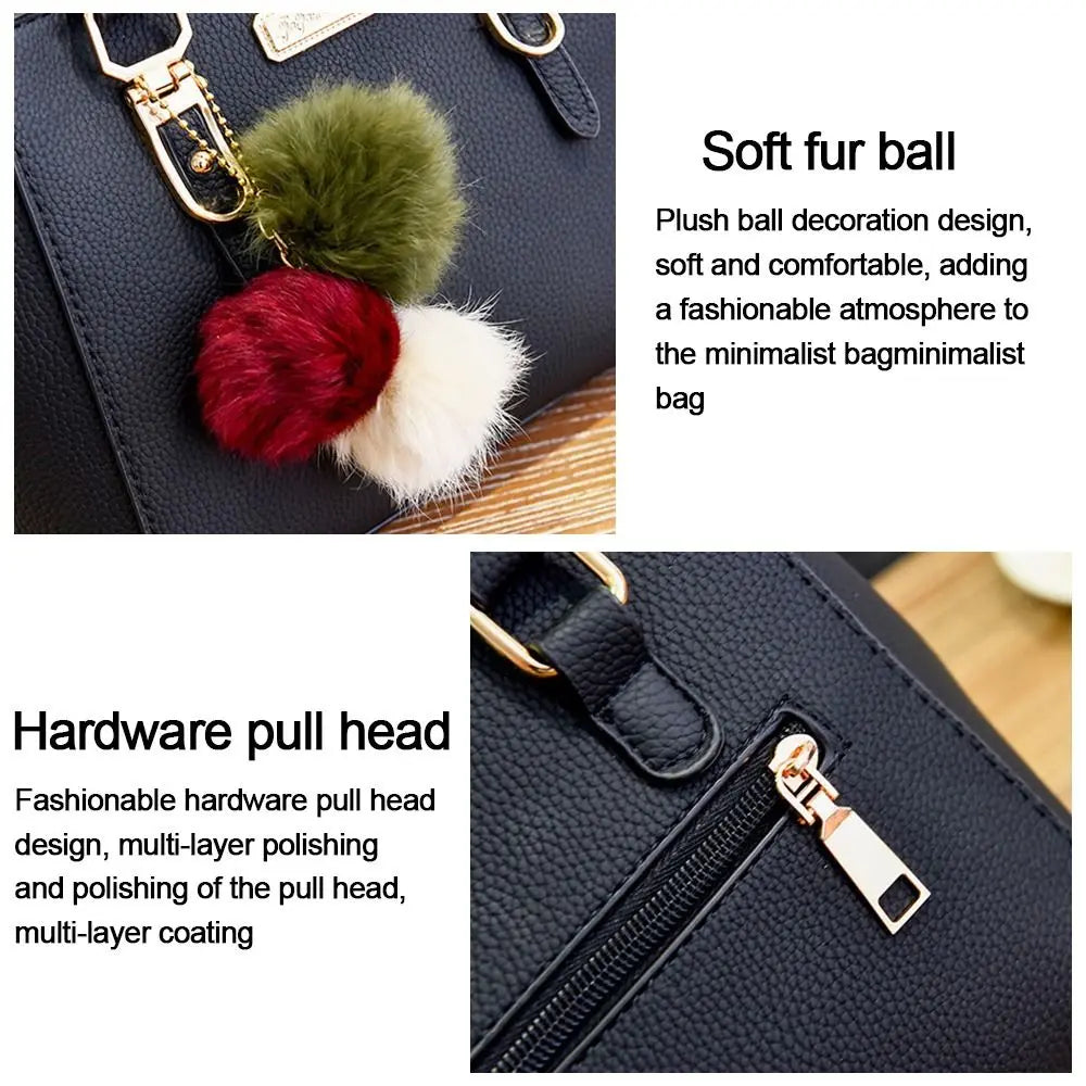 Ladies Fashion Handbag Shoulder Purse Women Crossbody Leather Tote Bag With Hairball Pendant Luxury Messenger Bag