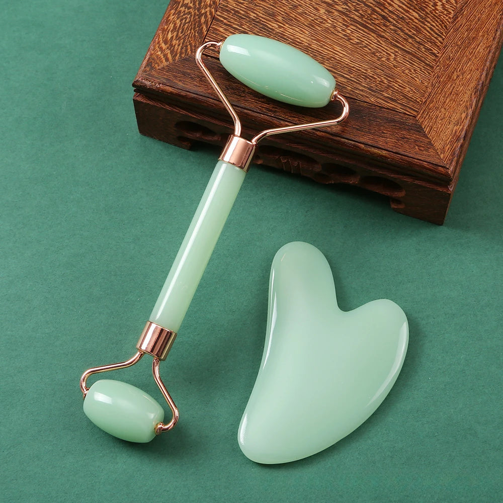 Natural Resin Jade Roller Gua Sha Scraper Set Pink Guasha Face Lift Massager Wrinkle Double Chin Remover Beauty Skin Care Tools