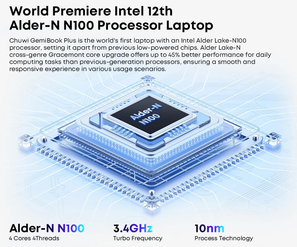 CHUWI GemiBook Plus Laptop Intel N100 Graphics for 12th Gen 15.6" 1920*1080P 16GB RAM 512GB SSD With Cooling Fan Windows 11