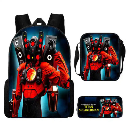 3PCS Set Skibidi Toilet Bags Titan Speakerman Children's backpack boy School Bag For Teenage,Cartoon Lunch Bags  Pencil Bags