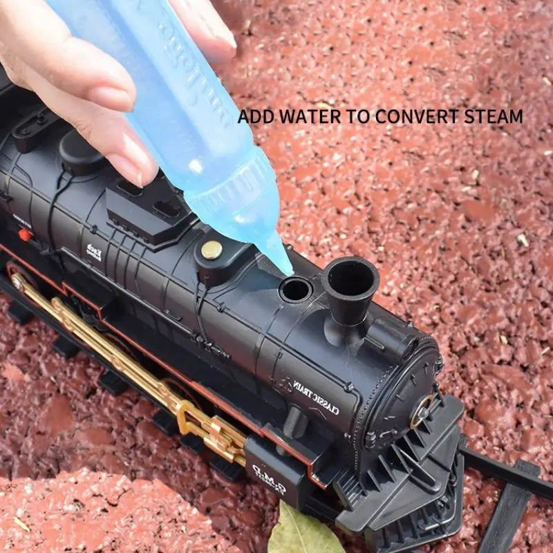 Classical Battery Operate Electric Railway Train Steam Locomotive Set Adding Water to Smoke Train Toys with Light&Sound   ﻿