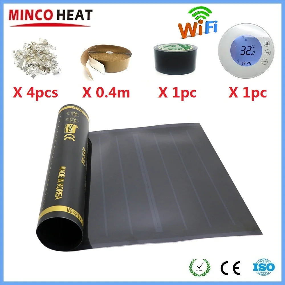 50cmX4m 2m2 Infrared Graphene PTC Heating Film Warm Floor Mat With WiFi Thermostat Temperature Controller