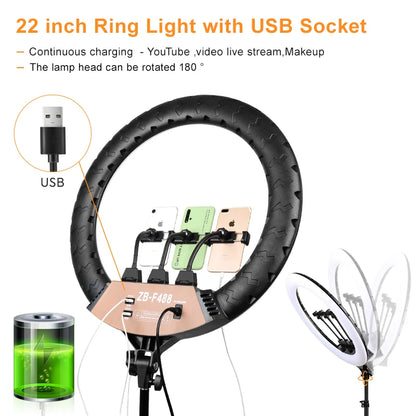 22inch Photo Rings Light With 2M Tripd 3200-6500K Color Temperature Brightness Lamp for Studio Shooting /Streaming Live