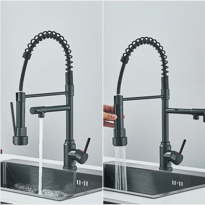 Dfrkjhre Bathroom full copper pull-out kitchen faucet water purification double outlet cold and hot sink sink spring faucet