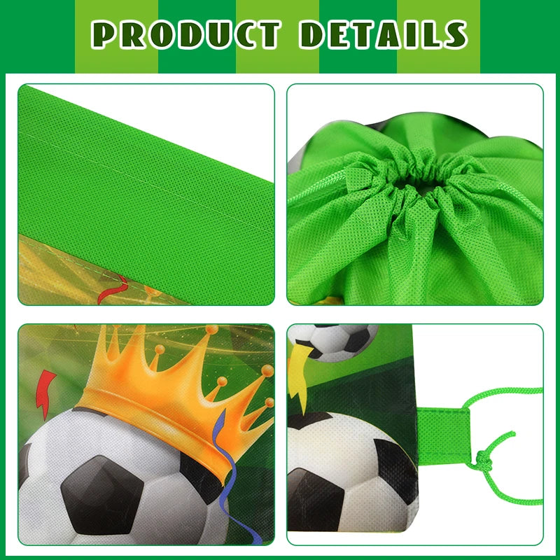 3/10pcs Football Non-woven Gifts Bag Soccer Birthday Candy Packing Snacks Storage Bags Drawstring Backpack For Kids Sports Party