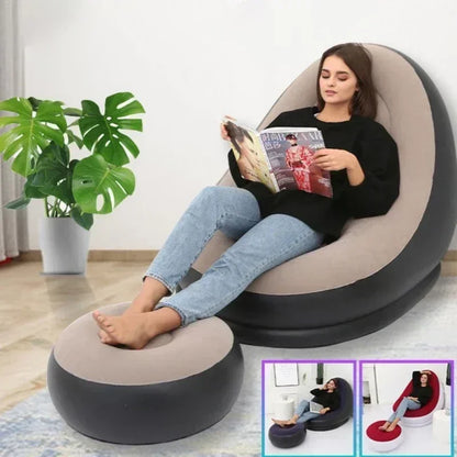 Lazy Couch Sofas Inflatable Foldable Recliner Outdoor Sofa Bed with Stirrups Comfortable Combination Flocked Velvet Sofa Chair