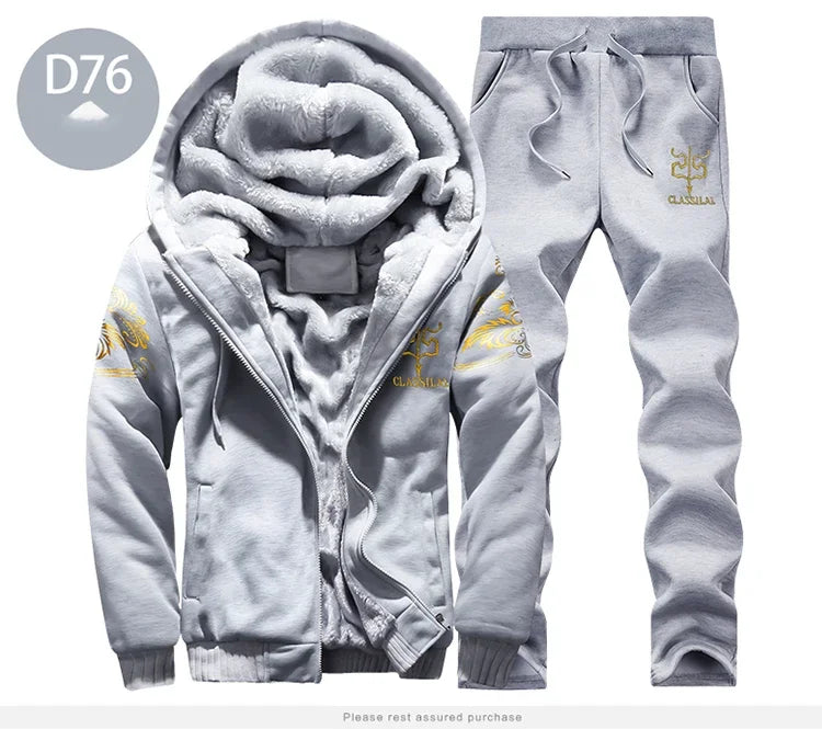 Men's autumn and winter sports set hooded casual cardigan jacket outdoor thickened warm sports shirt+pants two-piece set