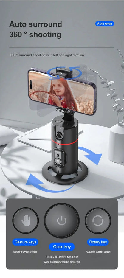 Wireless 360° Rotation Gimbal Smartphone Stabilizer Facial Tracking Selfie Stick Desktop Face Tracking Tripod for Mobile Video