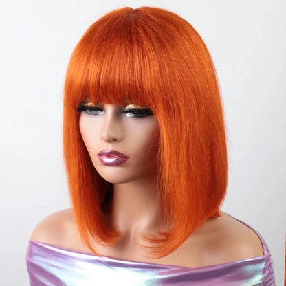 Nature Black Straight Bob Wigs With Bang Sleek Brazilian Short Hair Bob Wigs For Black Women Red 99J Glueless Machine Made Cheap