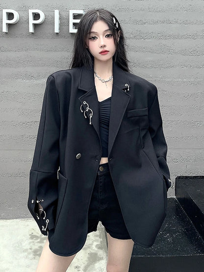 SONNEESD Streetwear Oversize Fashion Neutral Personality Design Coat Harajuku Style Vintage Loose Black Stereo Cutting Suit Coat