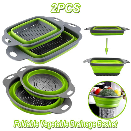 2PCS Silicone Folding Drainer Basket Fruit Vegetable Foldable Colander Kitchen Strainer for Food Pasta Kitchenware Drain Device