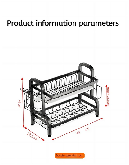 Dish Drying Rack 2-Tier Compact Kitchen Dish Rack Drainboard Set Large Rust-Proof Dish Drainer with Utensil Holder