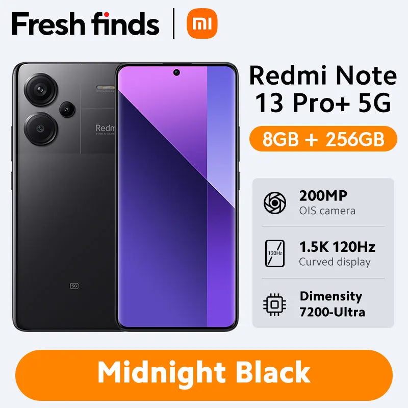 [Global Version] New Xiaomi Redmi Note 13 Pro Plus 5G Smartphone 120W HyperCharge MediaTek Dimensity 7200-Ultra 200MP OIS Camera