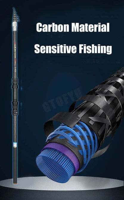 2.7M 3.6M 4.5M 5.4M 6.3M 7.2M Carbon Telescopic Rock Fishing Rod Ultra Light Rod Lure Carp Travel Ocean Spinning Fishing Rod