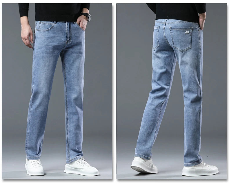 2024  Men's Workwear Jeans Classic Stretch Fabrics Loose Straight-leg Trousers Casual All-match Denim Pants Male